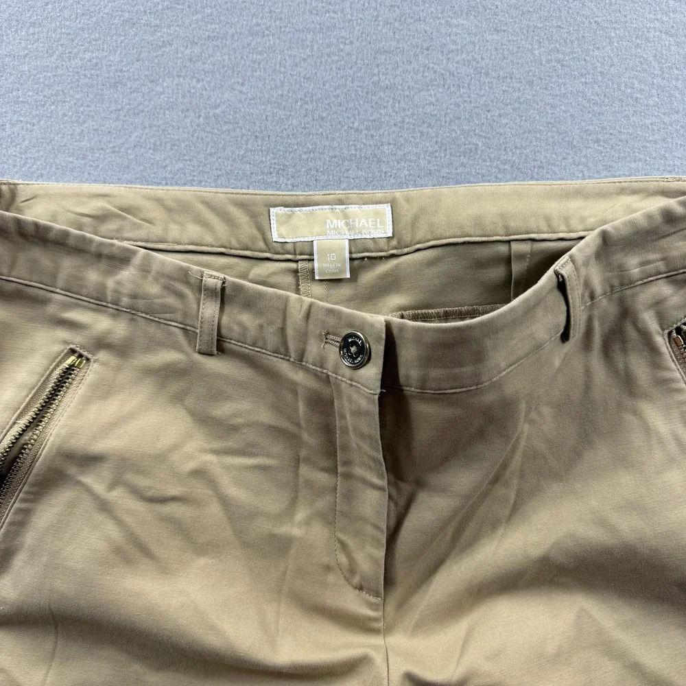 Michael‎ Michael Kors Pants Womens 10 Beige Slim Ankle Chino Zip Pockets Stretch
